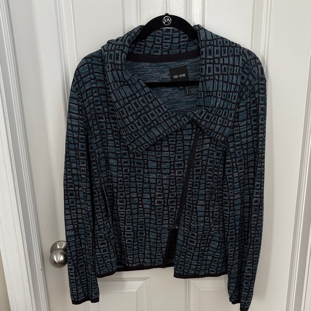 NIC+ZOE Women's Black and Teal Patterned Jacket